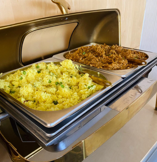Rice dishes in chafing dishes